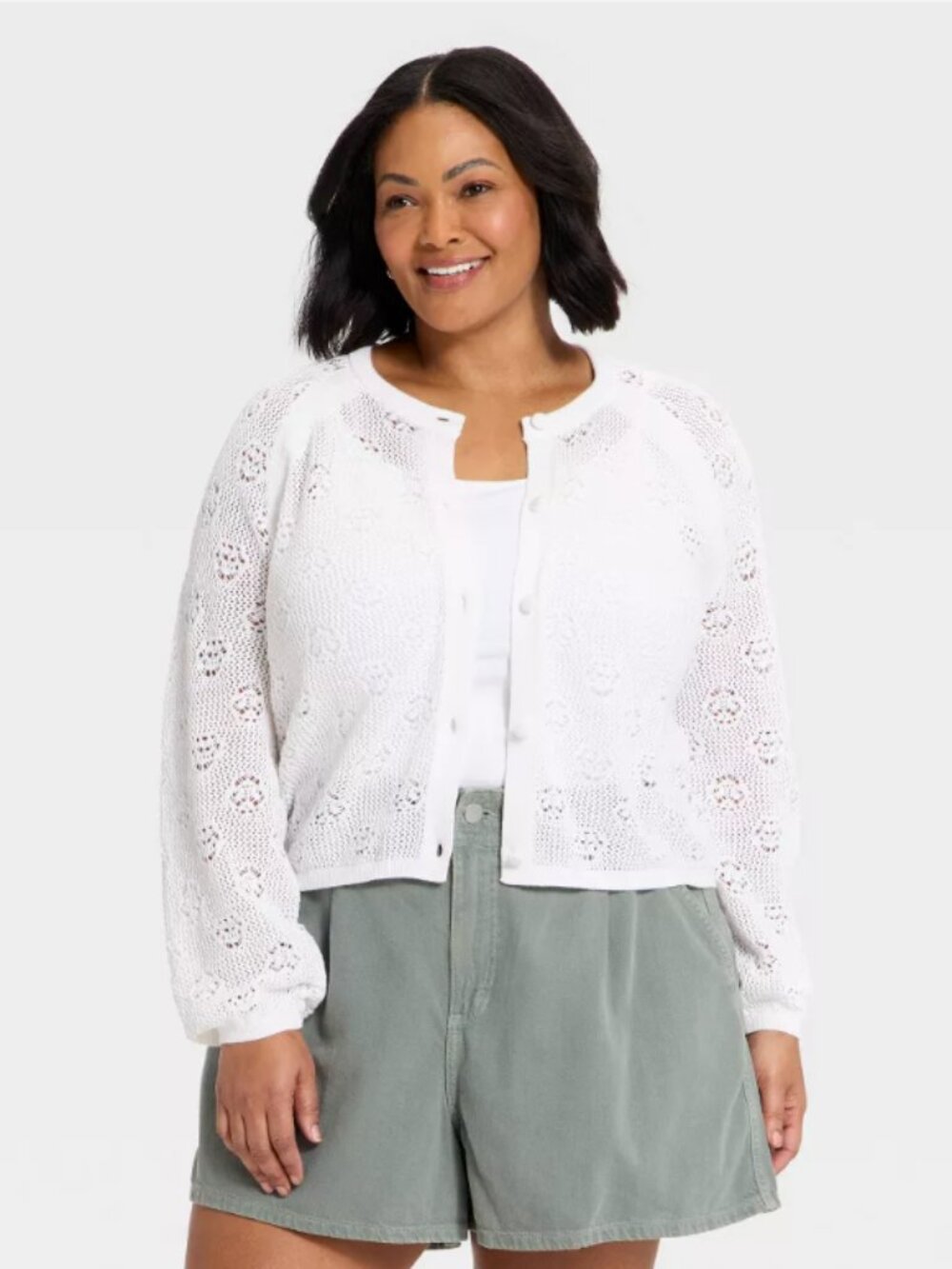 NWT Universal Thread Openwork Cardigan White Medium Pointelle Knit Sweater